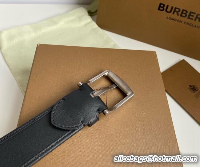 Promotional Burberry Check Canvas Belt 3.5cm 110623 Black Leather/Silver