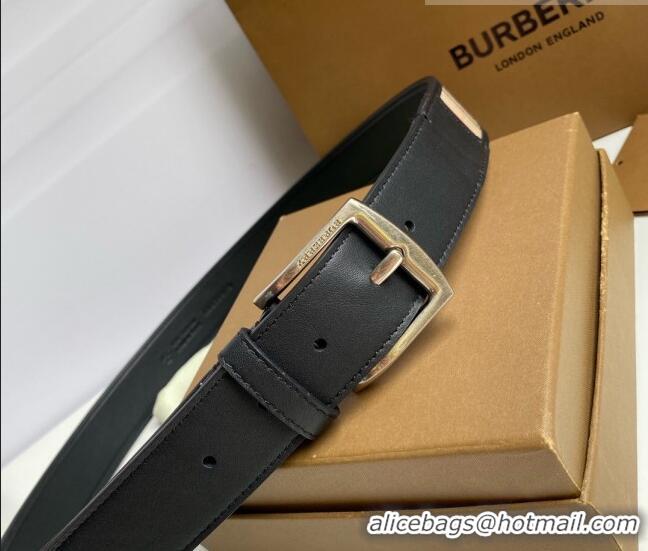 Promotional Burberry Check Canvas Belt 3.5cm 110623 Black Leather/Silver