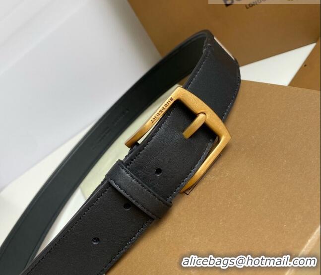 ​Top Quality Burberry Check Canvas Belt 3.5cm 110624 Black Leather/Gold