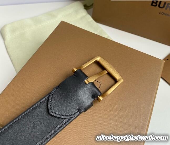 ​Top Quality Burberry Check Canvas Belt 3.5cm 110624 Black Leather/Gold