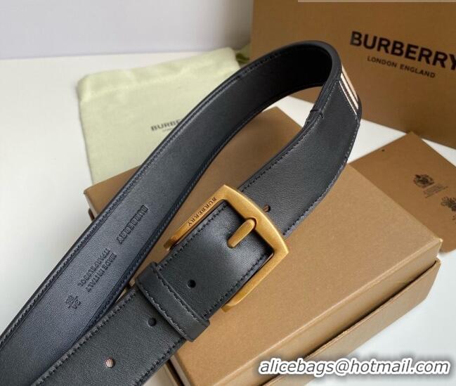 ​Top Quality Burberry Check Canvas Belt 3.5cm 110624 Black Leather/Gold