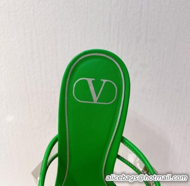 Trendy Design Valentino Roman Stud Heel Slide Sandals in Leather and PVC Green 027088