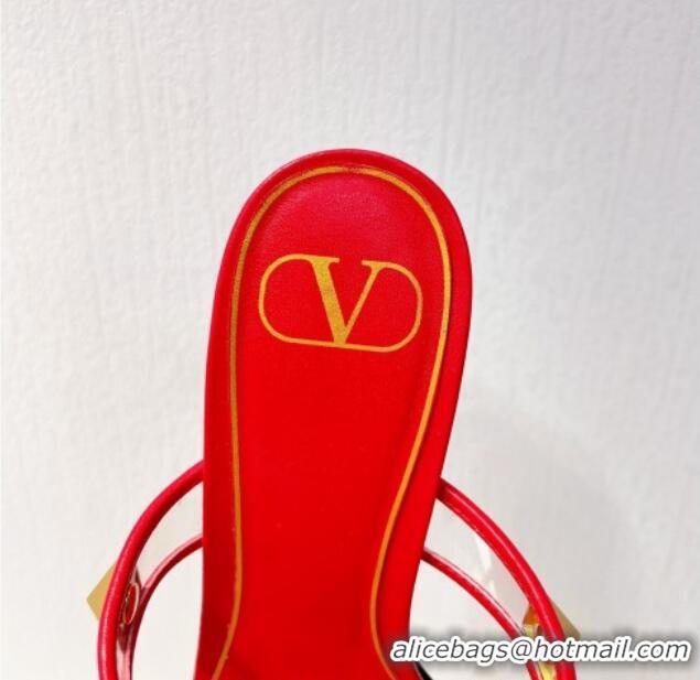 Grade Valentino Roman Stud Heel Slide Sandals in Leather and PVC Red 027090