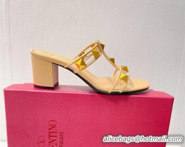 Good Quality Valentino Roman Stud Heel Slide Sandals in Leather and PVC Nude 027091