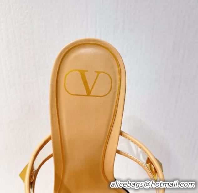 Good Quality Valentino Roman Stud Heel Slide Sandals in Leather and PVC Nude 027091