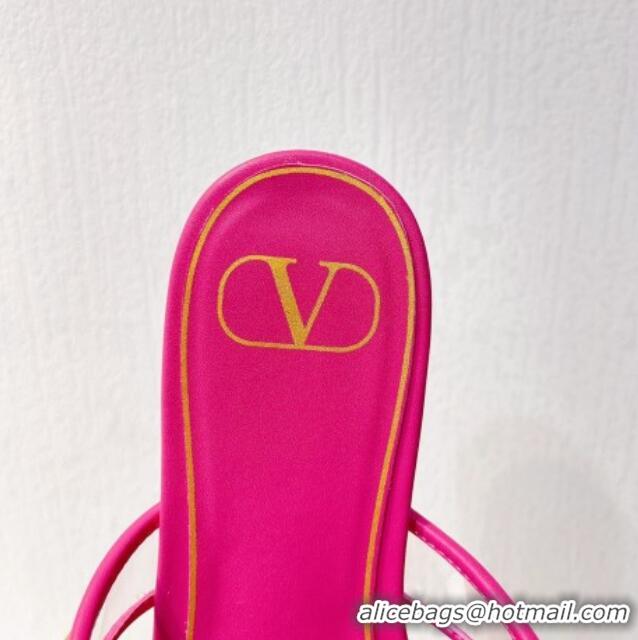 Low Cost Valentino Roman Stud Flat Slide Sandals in Leather and PVC Dark Pink 027095