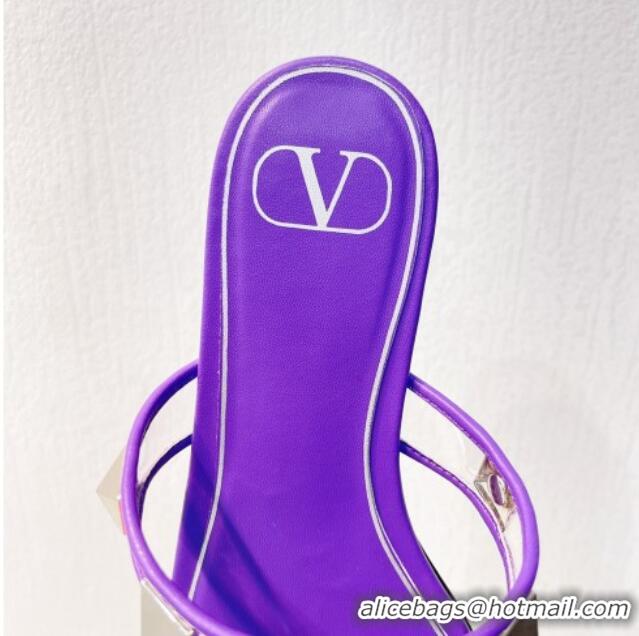 Good Quality Valentino Roman Stud Flat Slide Sandals in Leather and PVC Purple 1027103