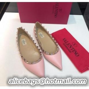 Luxury Valentino Rockstud Flat Ballerina in Smooth Leather Pink 103101