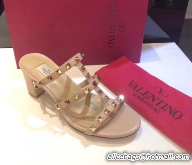 Luxury Discount Valentino Stud Slide Sandals with 6.5cm Nude 110401