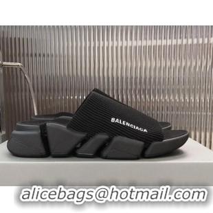 Luxury Balenciaga Speed 2.0 Knit Slide Sandal Black 902080