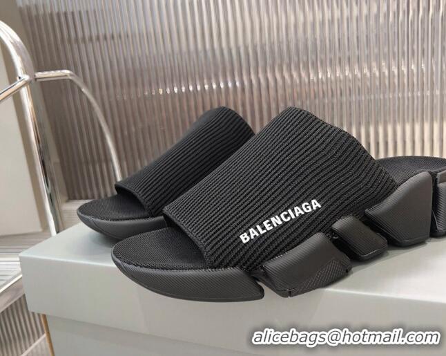 Luxury Balenciaga Speed 2.0 Knit Slide Sandal Black 902080