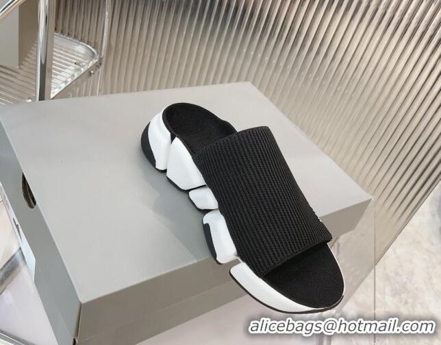 Top Design Balenciaga Speed 2.0 Knit Slide Sandal Black/White 902081