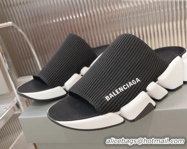 Top Design Balenciaga Speed 2.0 Knit Slide Sandal Black/White 902081