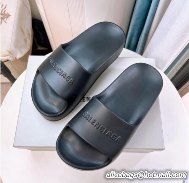 Best Product Balenciaga Rubber Platform Slide Sandals Black 026059