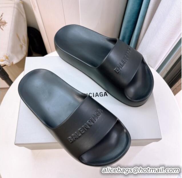 Best Product Balenciaga Rubber Platform Slide Sandals Black 026059