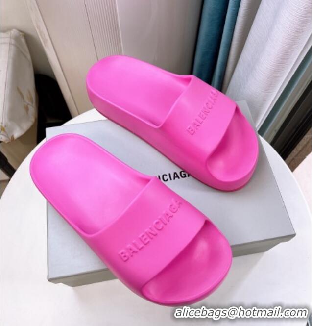 Top Grade Balenciaga Rubber Platform Slide Sandals Dark Pink 026060