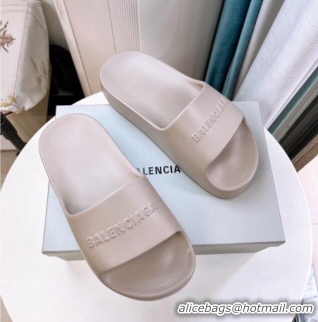 Luxurious Balenciaga Rubber Platform Slide Sandals Grey 026061