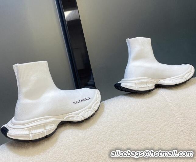 Classic Hot Balenciaga 3XL Knit Speed Ankle Boots White 104060