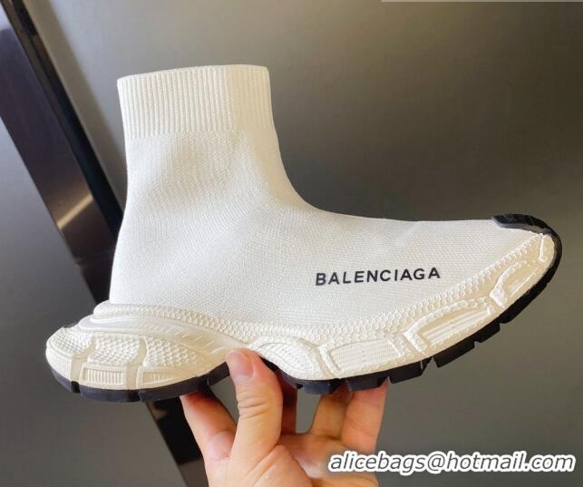 Classic Hot Balenciaga 3XL Knit Speed Ankle Boots White 104060