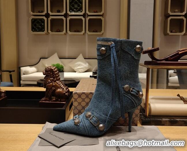 Top Design Balenciaga Cagole Ankle Boots 9cm in Washed Blue Denim 104065