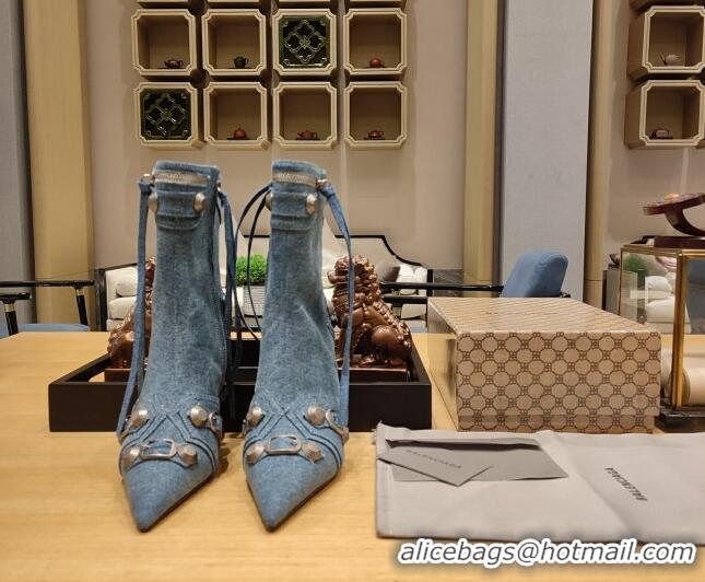 Top Design Balenciaga Cagole Ankle Boots 9cm in Washed Blue Denim 104065