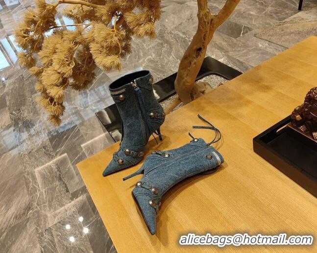 Top Design Balenciaga Cagole Ankle Boots 9cm in Washed Blue Denim 104065