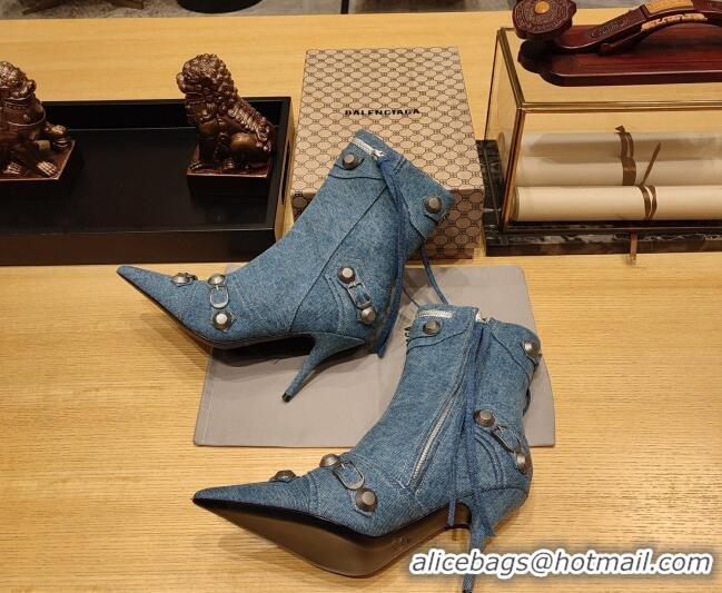 Top Design Balenciaga Cagole Ankle Boots 9cm in Washed Blue Denim 104065