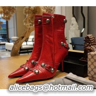 Shop Duplicate Balenciaga Cagole Ankle Boots 9cm in Crinkle Shiny Leather Red 104066