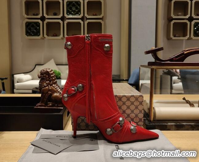 Shop Duplicate Balenciaga Cagole Ankle Boots 9cm in Crinkle Shiny Leather Red 104066