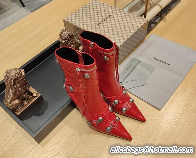 Shop Duplicate Balenciaga Cagole Ankle Boots 9cm in Crinkle Shiny Leather Red 104066