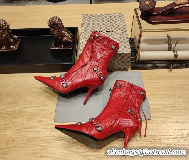 Shop Duplicate Balenciaga Cagole Ankle Boots 9cm in Crinkle Shiny Leather Red 104066