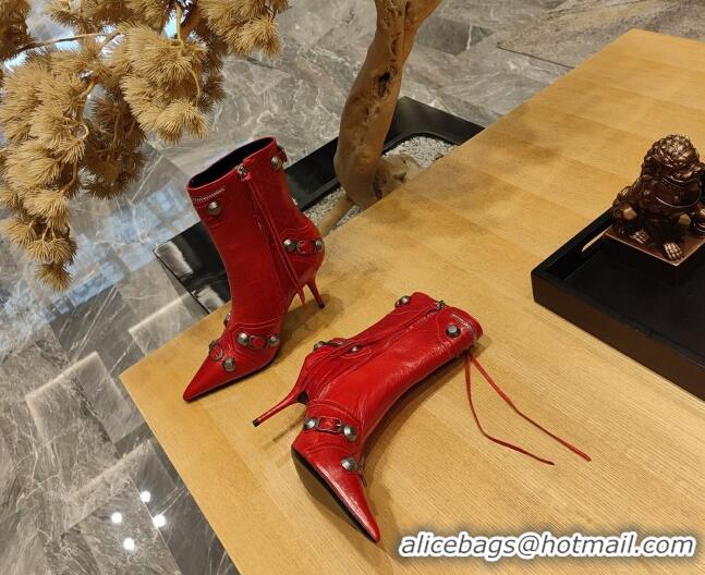 Shop Duplicate Balenciaga Cagole Ankle Boots 9cm in Crinkle Shiny Leather Red 104066