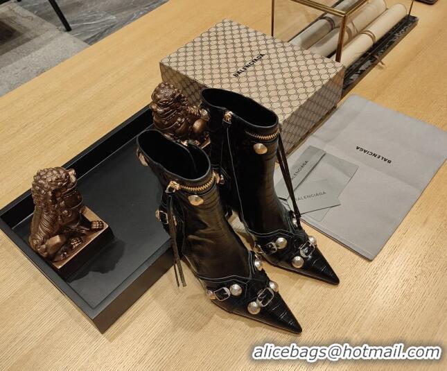 Popular Style Balenciaga Cagole Ankle Boots 9cm in Crocodile Embossed Leather Black 104067