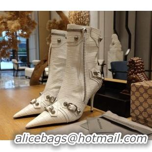 Trendy Design Balenciaga Cagole Ankle Boots 9cm in Crocodile Embossed Leather White 104068