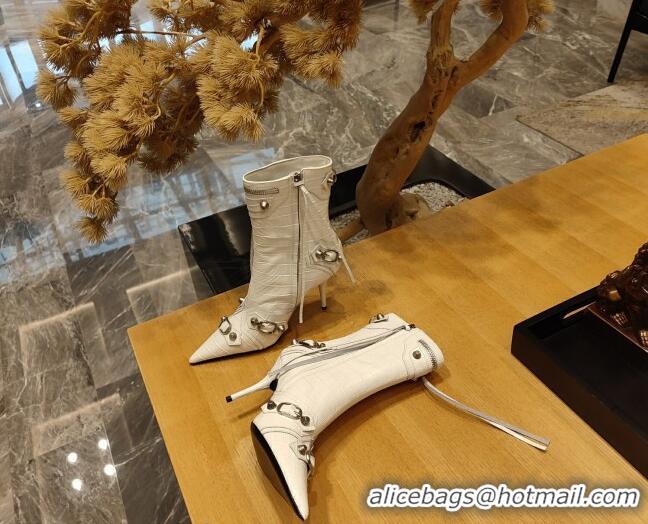 Trendy Design Balenciaga Cagole Ankle Boots 9cm in Crocodile Embossed Leather White 104068