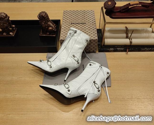 Trendy Design Balenciaga Cagole Ankle Boots 9cm in Crocodile Embossed Leather White 104068