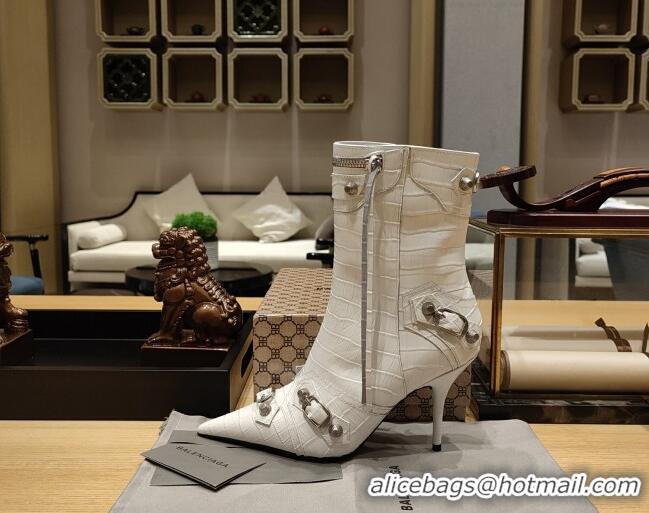 Trendy Design Balenciaga Cagole Ankle Boots 9cm in Crocodile Embossed Leather White 104068