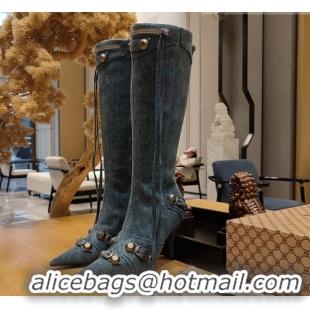 Buy Luxury Balenciaga Cagole High Boots 9cm in Washed Blue Denim 104069