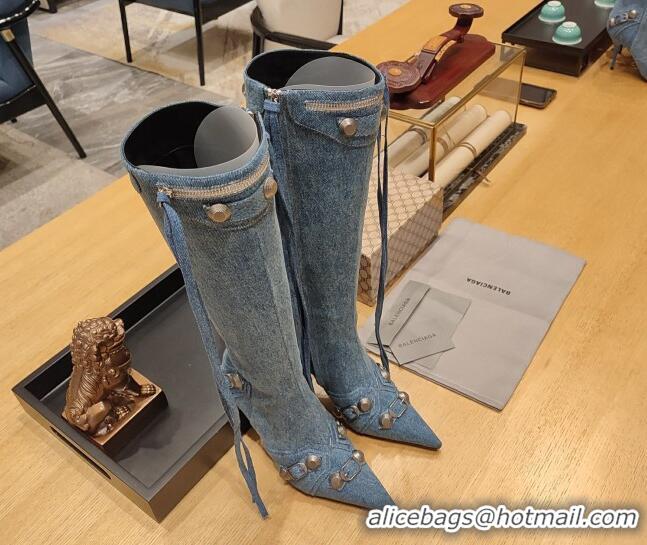 Buy Luxury Balenciaga Cagole High Boots 9cm in Washed Blue Denim 104069