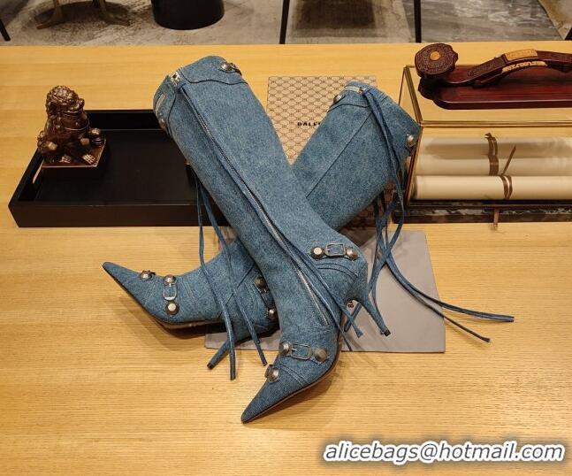 Buy Luxury Balenciaga Cagole High Boots 9cm in Washed Blue Denim 104069