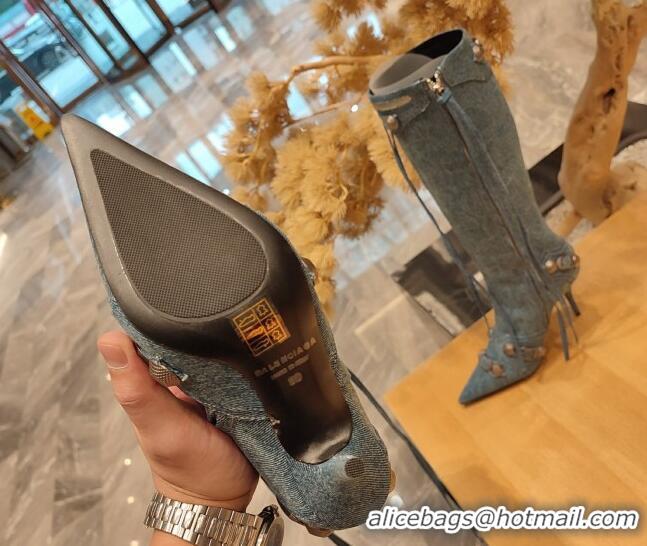 Buy Luxury Balenciaga Cagole High Boots 9cm in Washed Blue Denim 104069