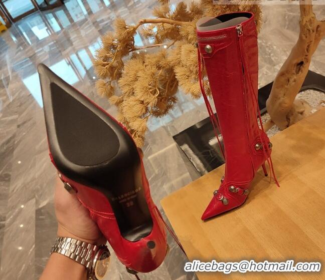 Perfect Balenciaga Cagole High Boots 9cm in Crinkle Shiny Leather Red 104070