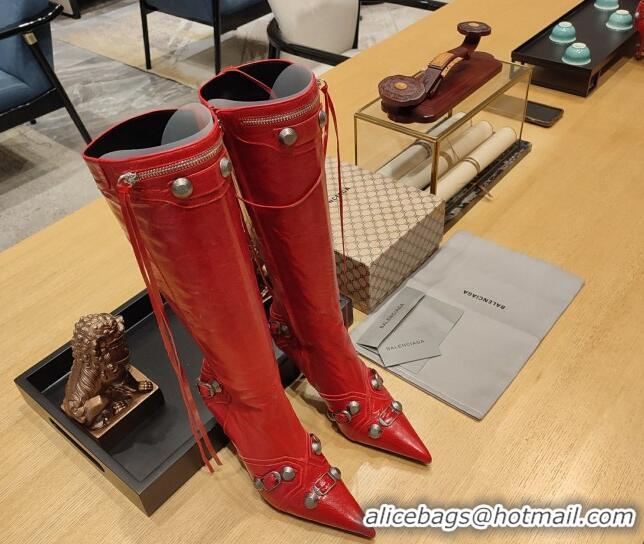 Perfect Balenciaga Cagole High Boots 9cm in Crinkle Shiny Leather Red 104070