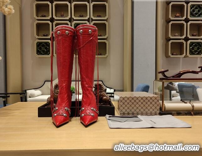 Perfect Balenciaga Cagole High Boots 9cm in Crinkle Shiny Leather Red 104070