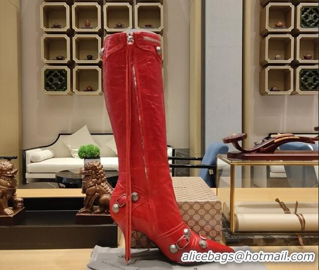 Perfect Balenciaga Cagole High Boots 9cm in Crinkle Shiny Leather Red 104070