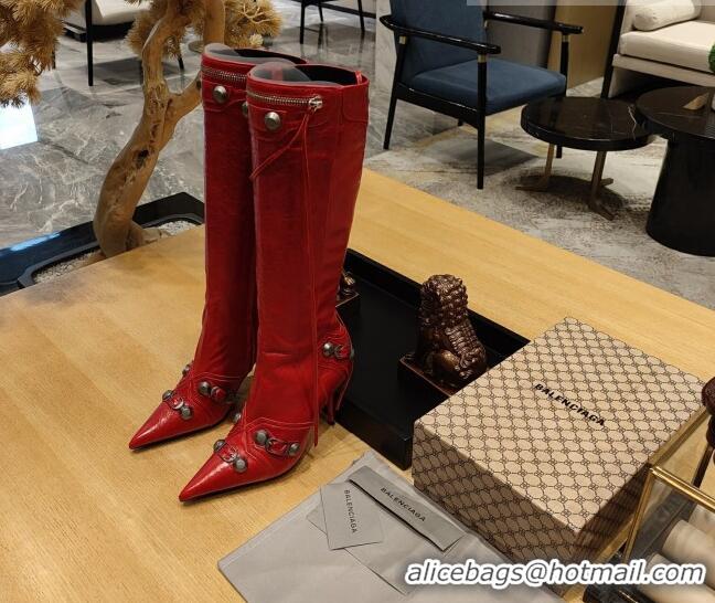 Perfect Balenciaga Cagole High Boots 9cm in Crinkle Shiny Leather Red 104070