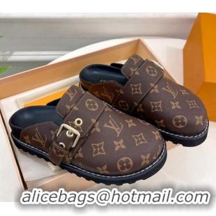 Hot Style Louis Vuitton LV Cosy Flat Comfort Clog Mules with Buckle Strap in Monogram Canvas 912024