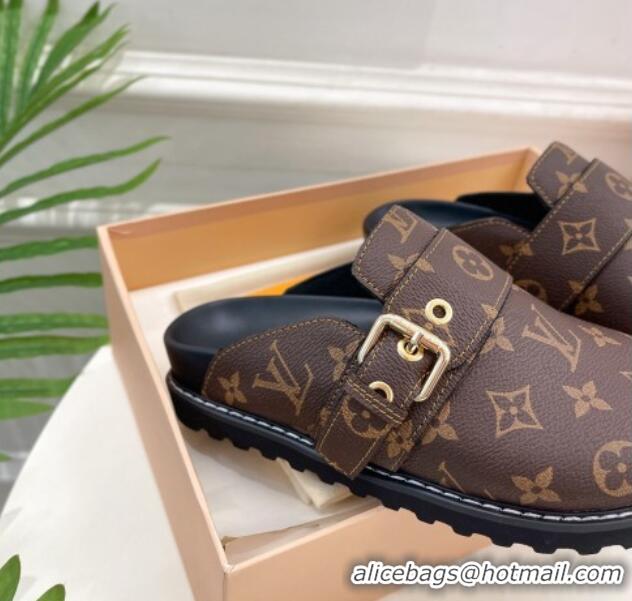 Hot Style Louis Vuitton LV Cosy Flat Comfort Clog Mules with Buckle Strap in Monogram Canvas 912024