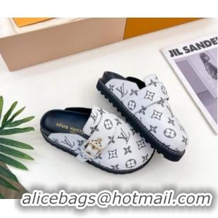 Good Product Louis Vuitton LV Cosy Flat Comfort Clog Mules with Buckle Strap in White Monogram Canvas 912025