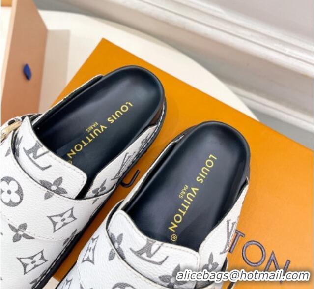 Good Product Louis Vuitton LV Cosy Flat Comfort Clog Mules with Buckle Strap in White Monogram Canvas 912025